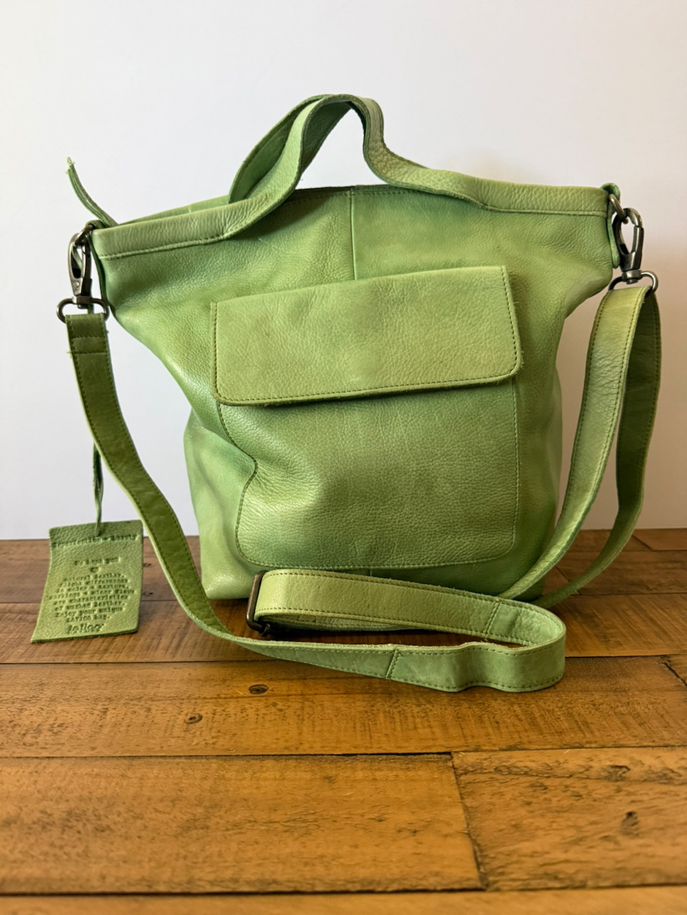 Latico Bianca Leather Crossbody Bag in Color Grass Front Pocket